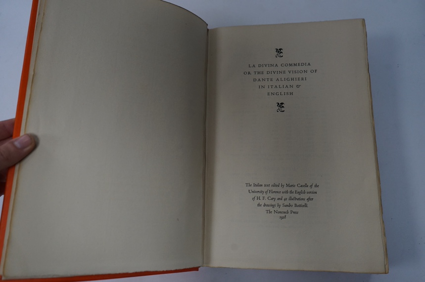 Dante, Alighieri - La Divina Commedia or the Divine Vision ... in Italian & English ... Limited Edition. 42 plates after Botticelli (mostly d-page), text decorations; original gilt ruled and decorated orange morocco, spi